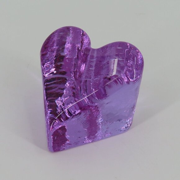Fire & Light Purple Clear Glass Heart Shape Paperweight Signed Home Office Decor - Picture 13 of 13